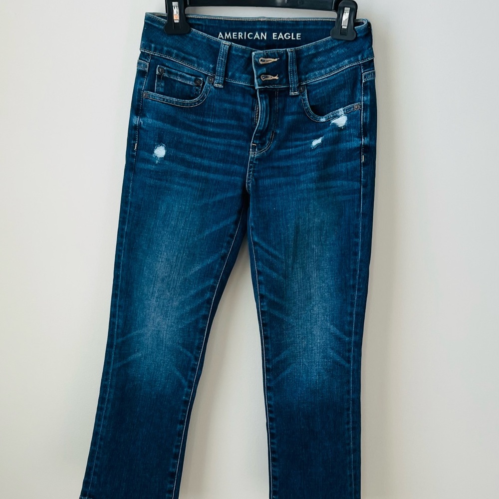 American Eagle Outfitters Women's Dark Blue Skinny Jeans (cropped/short)
